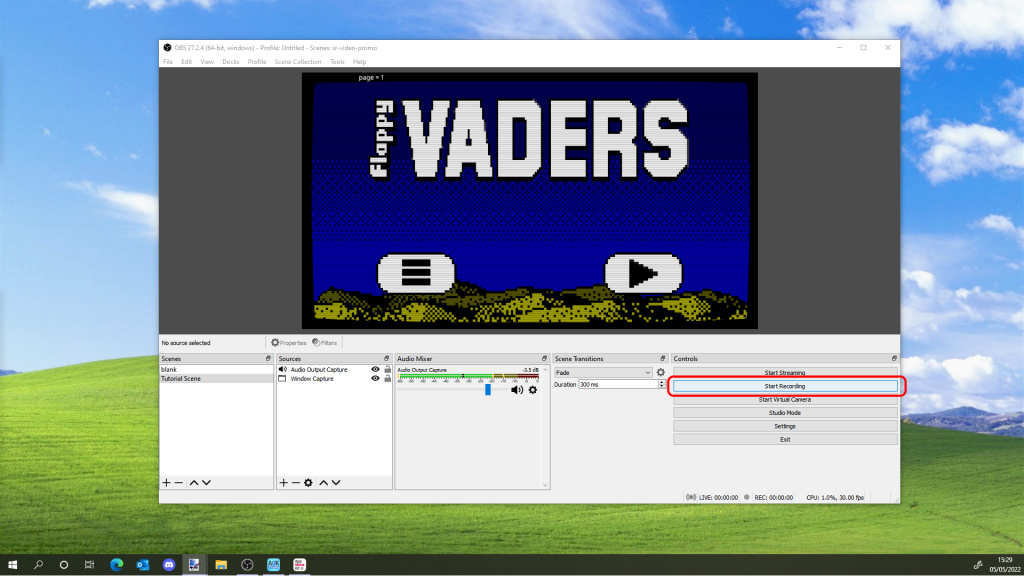 Starting recording footage from your game using OBS